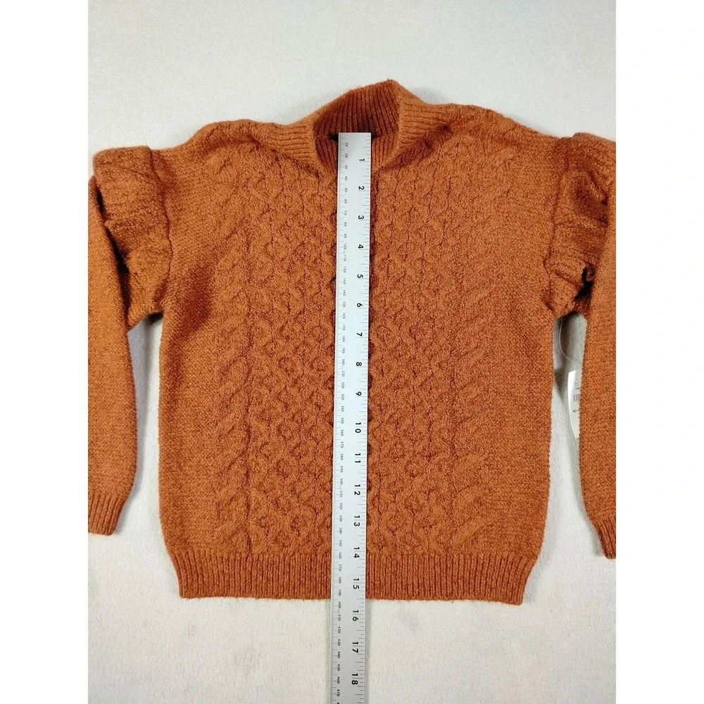 Old Navy Sweater Girls 5T Orange Mock Neck Ruffle Cable Knit Pullover Winter